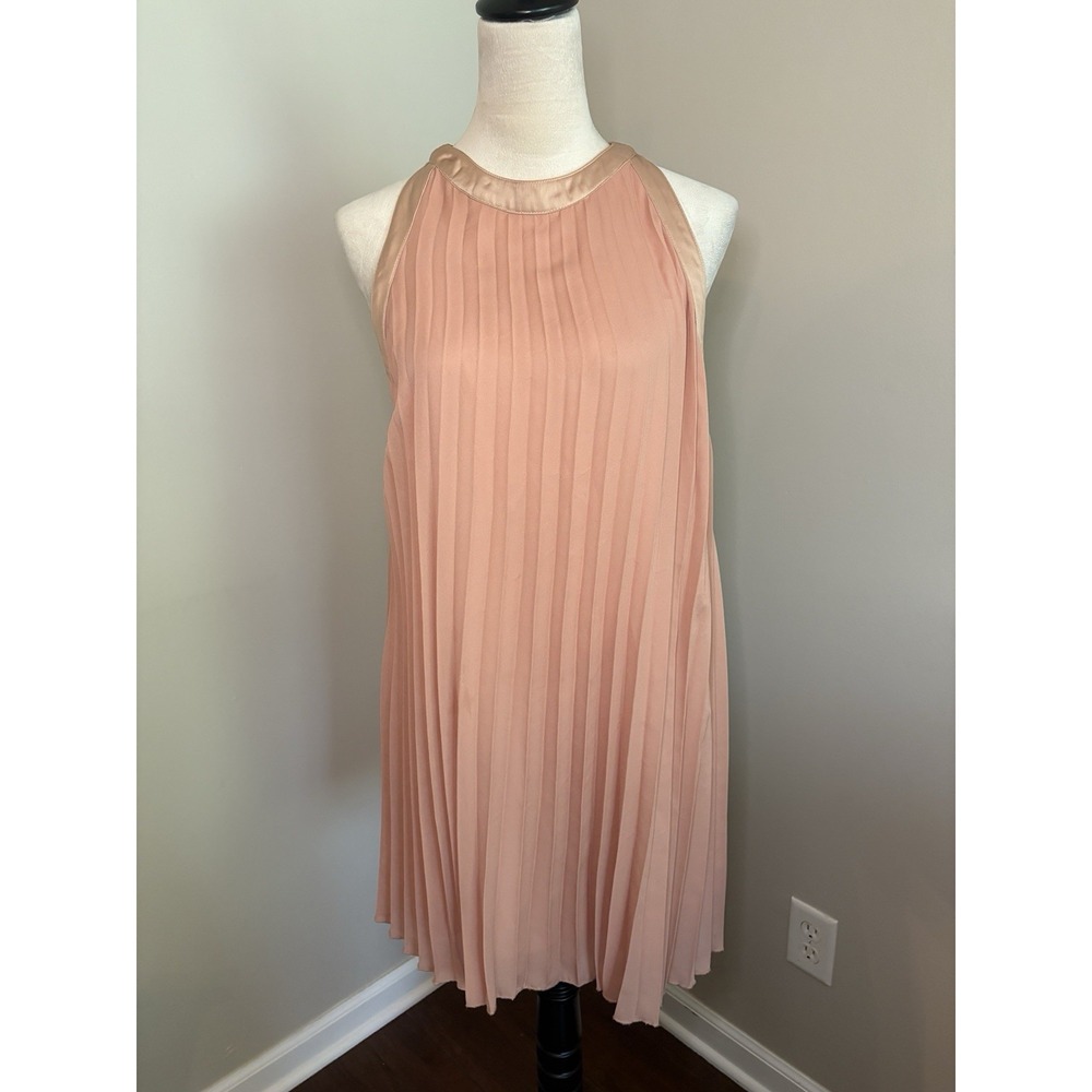 Pink Martini Trapeze Mini Dress Champagne Pink Pleated Lined Retro Size Medium